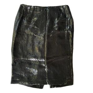 Lafayette 148 Skirt Womens Sz 2 Black Sequin Lined Midi Silk Pencil Party Fun